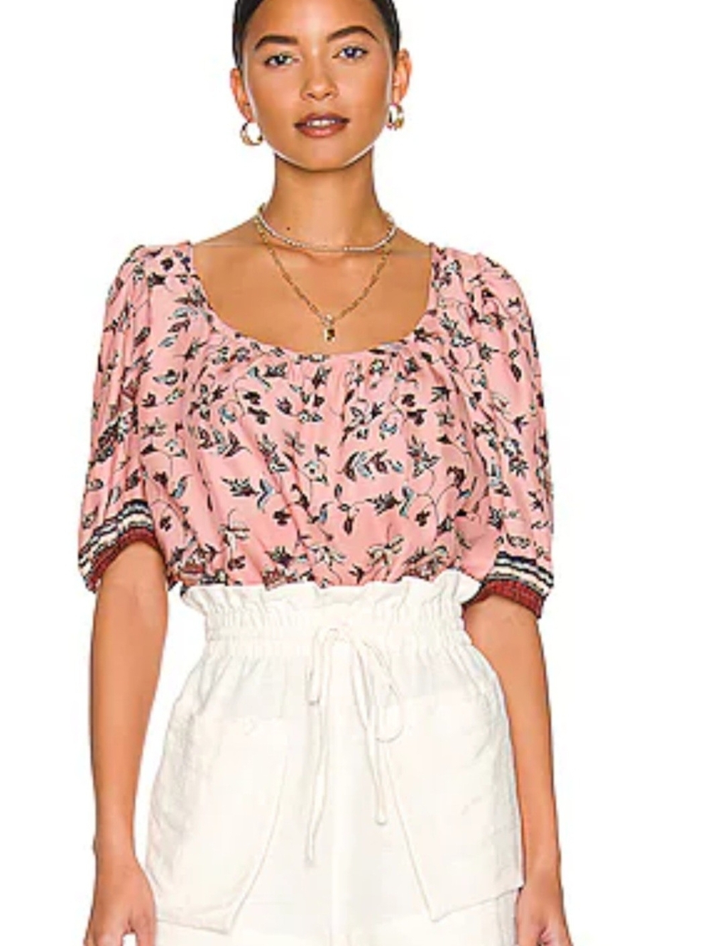 Natalie Martin Blush Pink Floral Scoop Neck Blouse